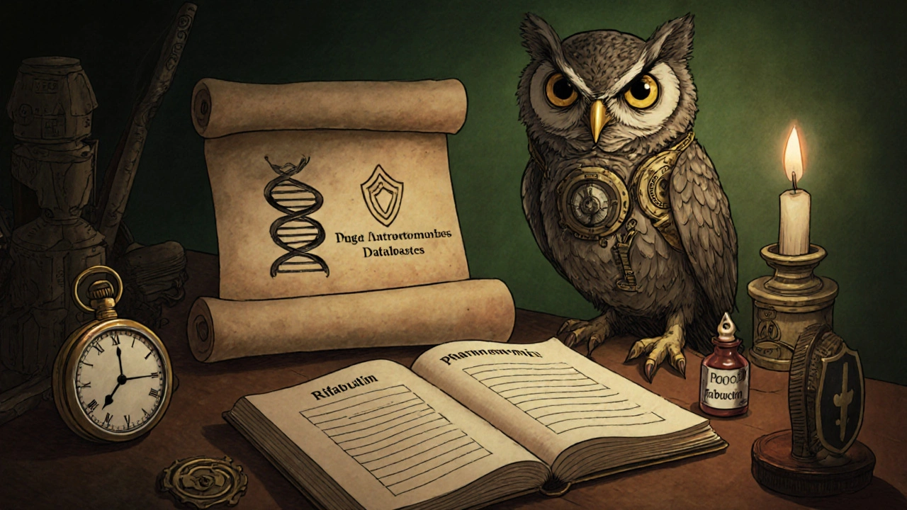 Desk with checklist, AI owl, DNA helix scroll, and safety shield illustrating interaction management.