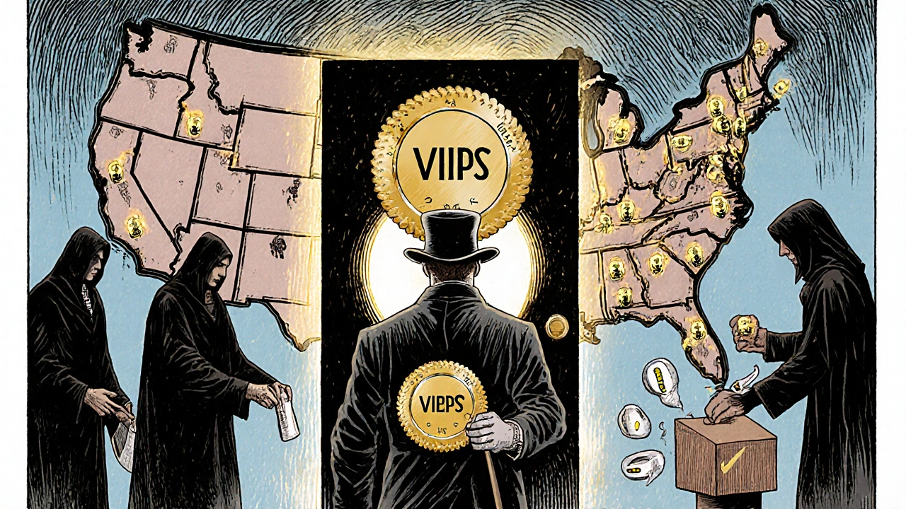 A heroic pharmacist protects a family from fake pharmacies using the NABP Verify seal and a U.S. map of safe pharmacies.