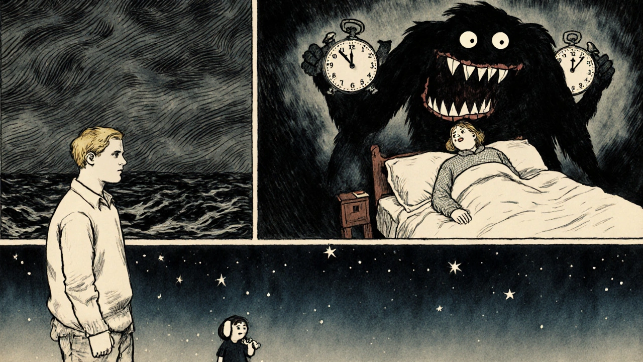 Split illustration: one side shows someone taking prednisone in afternoon, the other shows a cortisol monster haunting them at 3 a.m.