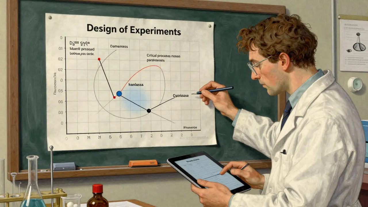 Scientist mapping process parameters using design space in a laboratory.