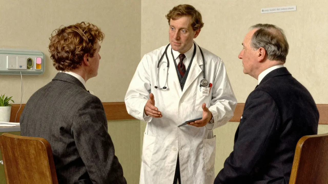 Doctor, patient, and interpreter talking together in clinic