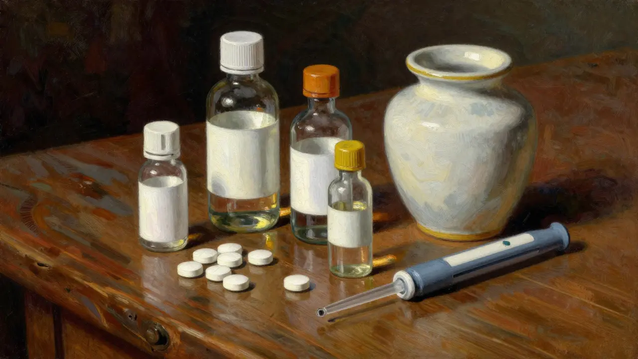 Various forms of Ciprofloxacin including tablets, liquid, and eye drops